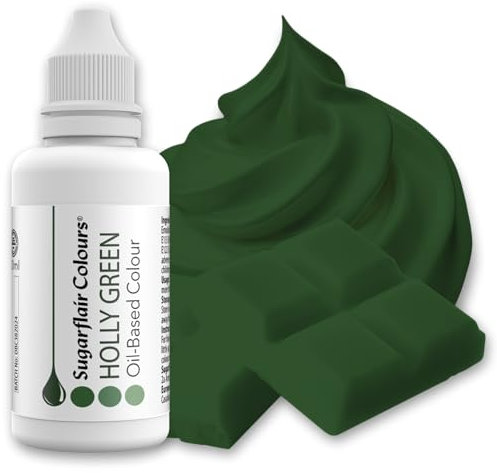 Sugarflair Holly Green Oil Based Food Colouring, Highly Concentrated Edible Oil Based Blue Food Colour for Consistent Colouring of High Fat Foods: Icing, Buttercream, Chocolate & More - 30ml