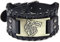Schwarzes braunes Lederarmband, Wikinger-Wolfskopfmuster, Armreif, Vintage, nordischer Punk-Stil, breite Manschette, Armband für Damen und Herren, Leder,