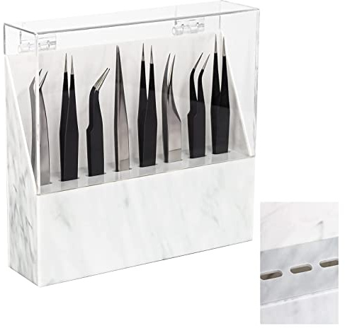 LXIANGN 8 Holes Eyelash Tweezers Holder Case for Lash Extensions, White