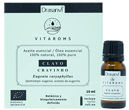 Drasanvi VITAROMS ACEITE ESENCIAL CLAVO CERTIFICADO BIO - 100% natural y puro - Botánica y Bioquímicamente definido - VEGANO - SIN GLUTEN - 10ml