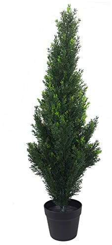 Leaf Artificial Cedar Cypress Topiary Tree Protected, Metal, Green 90cm UV, 3 feet