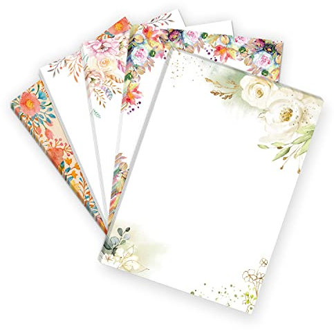 50 Blatt Briefpapier 5x10 MIX | Blumen Floraler Mix - 5 Motive | Motivpapier A4 | edles Design Papier | beidseitig bedruckt | Set | 90 g/m²