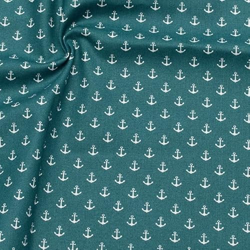 STOFFKONTOR 100% Baumwollstoff Stoff Anker klein - Meterware, Farbe Petrol - Öko-Tex Standard 100 - zum Nähen von Bekleidung, Vorhängen, Bettwäsche, Dekorationen UVM.