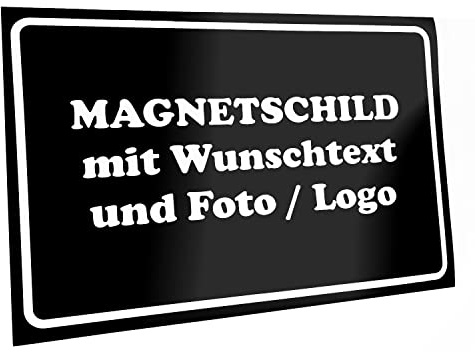Kiwistar Magnetschild personalisiert - mit Wunschtext Foto und Logo bedruckt - Fahrzeugmagnet für Auto KFZ LKW Transporter Wohnmobil (schwarz, 30x20 cm)