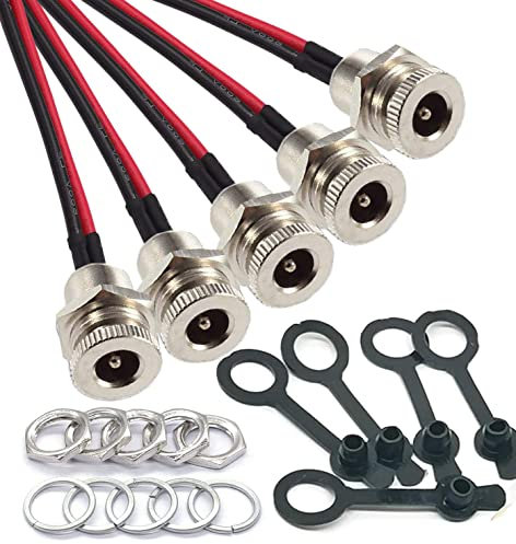 ZHOFONET DC-Hohlstecker,5,5X2,1mm DC Female Male Stecker Buchse,5 Stück DC Power Jack Socket mit 18AWG Pigtail Kabel Draht Lötanschluss für Audio/Video/Überwachungskameras
