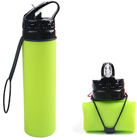 CMMKCNNK Botella de agua de viaje de 600 ml, hecha de silicona reutilizable. Plegable como un vaso plegable y apta para viajar. Además, es una botella deportiva fácil de oprimir