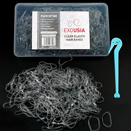 Clear Elastic Hair Bands 500pcs with box and Hook, Hair elastic bands - Plastic Hair Bands, Rubber Bands as Mini Hair Ties, Small Hair Bands, Rubber Hair bands for Braids, Strong Invisible Hair Bands