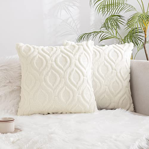 MIULEE Weihnachten Kissenbezug Boho 2er Set Wolle Kissenbezüge Kissenhülle Dekokissen Sofakissen Samtartig Weiche Zierkissen Couchkissen Plüsch Zierkissenbezug für Schlafzimmer 50x50 cm Milchweiß
