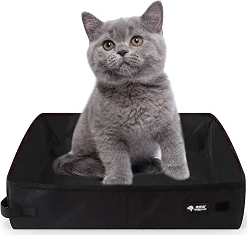 Omxyinma Portable Cat Travel Litter Tray, XXL Foldable Travel Cat Litter Box 50 x 40 cm, Large, Waterproof, Easy to Clean for Kitten Indoor Outdoor Camping Car Travel Toilet, Black
