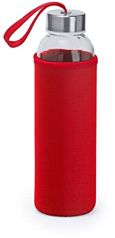 alpas Glasflasche 0,5l mit Neoprenhülle | Trinkflasche aus Glas in 500ml mit Schutzhülle und Edelstahldeckel | Wasserflasche für Sport, Büro, Schule & Outdoor | 8 Farben | mit Wunschdruck, Farbe: Rot