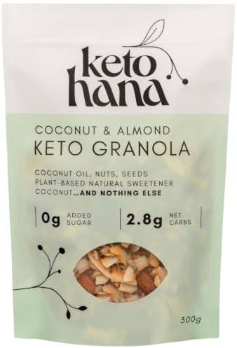 Keto Hana Coconut & Almond Keto Granola, Low Carb, 2.8g Net Carbs, 600g | Vegan, Dairy Free, Plant Based, Gluten Free, Grain Free, No Refined Sugars, 20 Servings of 30g