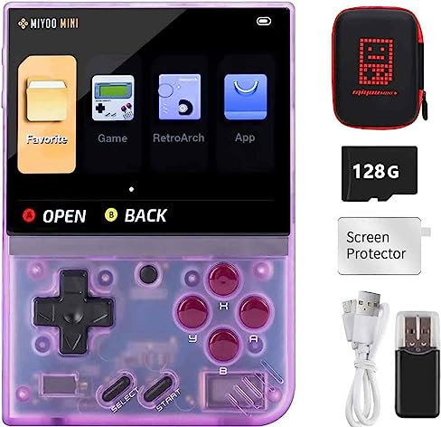 Miyoo Mini Plus, Console di gioco portatile con schermo IPS da 3,5 pollici, 640 x 480, scheda TF da 128 GB, con 15000 giochi classici, supporta la modalità hotspot Wi-Fi, con custodia
