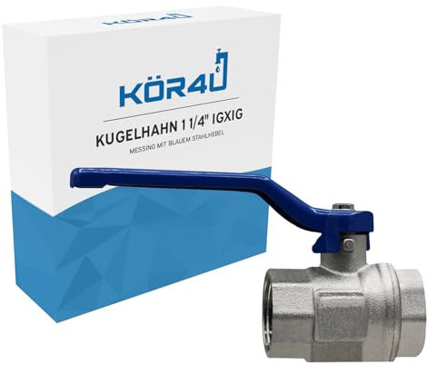 kör4u Robinet à boisseau sphérique en laiton IGxIG avec levier en acier bleu, filetage femelle 1 1/4