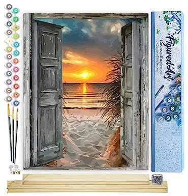 Figured'Art Peinture par Numéro Adulte Porte sur la mer - Activité Manuelle Kit de Loisir Créatif DIY Numéro d'Art Complet - 40x50cm avec châssis en bois à monter