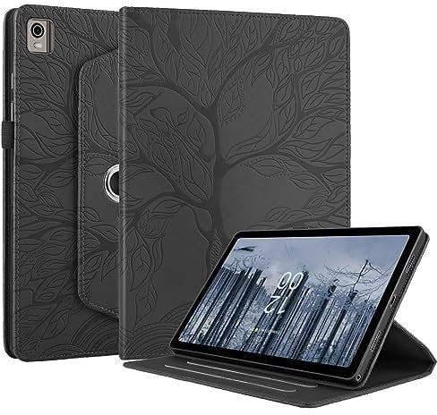SLLMYYX 360 Degree Rotating Tablet Case Compatible with Nokia T21 TA-1495 TA-1521 TA-1505 TA-1487 10.4 inch, Life Tree Slim Folio Stand Cover (Black)