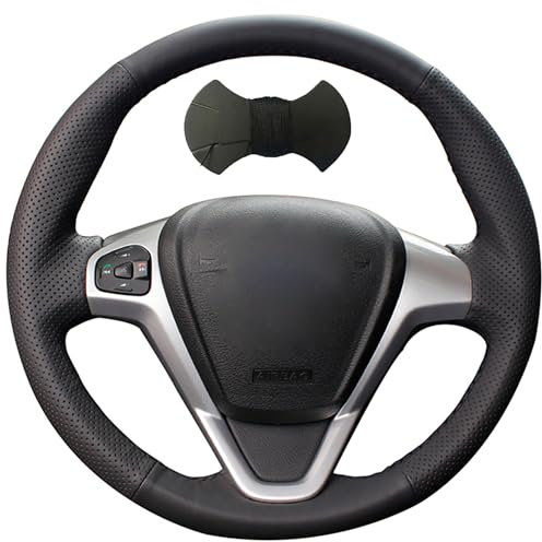 Shining wheat Lenkradbezug aus Kunstleder, handgenäht, für Ford Fiesta Ecosport B-MAX Ka (Ka+) Tourneo Kurier Transit Courier (schwarzer Faden)