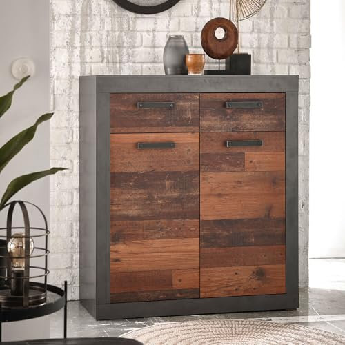 Lomadox Kommode Industrial Design in Matera anthrazit/grau mit Old Mix Dekor, BxHxT ca. 92x104x40 cm