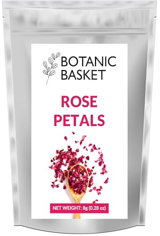 Botanic Basket Edible Rose Petals 8 grams, Non GMO, Natural, Perfect for Tea, Cocktail Flowers, Mocktail, Decorations, Confetti, Soap Making | Natural non GMO edible rose petals for tea, cocktails, mocktails, baking, decorations, confetti and soap making