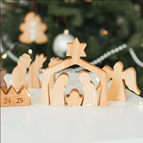 Adventskalender Holz Krippe 2023 Sets Weihnachten Puzzle Weihnachten Advent Holz Kalender Krippe Spielzeug Countdown Urlaubstag Krippe Holz Holzkalender Szene Krippe Sce Terminplaner Klein (C)