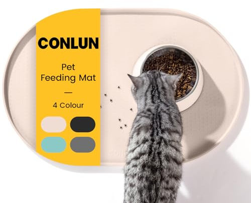 Conlun Napfunterlage Hund,1,2cm Hohe Ränder Futtermatte Katzen zur Vermeidung von Verschüttungen,BPA-Freie Silikonmatte mit Rand Gummi-Hundenapf Unterlage für Futter- und Wassernäpfe(Beige,60x40 cm)WT