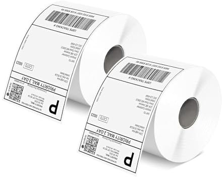 MUNBYN Etiquetas térmicas directas de 4x6 pulgadas, 1000 etiquetas/2 rollos (500/rollo), papel de etiquetas de envío para impresoras térmicas, etiquetas postales adhesivas permanentes para paquetes