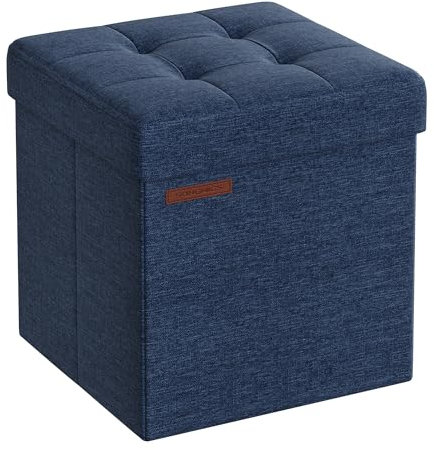 SONGMICS Storage Ottoman, Foldable Small Ottoman Foot Rest, 38 cm Foot Stool, Cube Ottoman with Storage, Load up to 300 kg, for Living Room, Bedroom, Dorm, Midnight Blue LSF027Q52