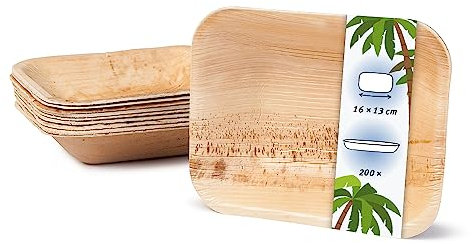 onlyleaf Palmware - Platos de hojas de palma I 200 piezas de ojas de palma rectangular profunda 16 x 13 cm I Bio vajilla desechable boda compostable biodegradable Vajilla de fiesta