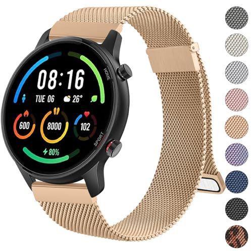 Wanme Armband für Xiaomi Mi Watch/Xiaomi Watch S1/Xiaomi Watch S1 Active/Xiaomi Mi Watch Color Sport, 22mm Metall Armbänder Edelstahl Mesh Uhrenarmband Magnet Verstellbares Ersatzarmband, Roségold