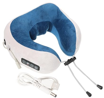 U-förmiges Heiz Vibrations Massagekissen für Nackenbereich Blau | 3, 7 W Leistung, 1200ma Akku, Stoffausführung, USB Stromversorgung, Leiser Motor und Klemmmassage