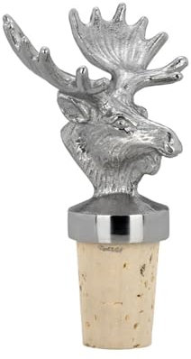 Design Flaschenkorken Edelstahl - dekorativer Flaschenverschluss Kork Ø 2.5 cm Stopper Flaschen - Verschlussstopfen mit Motiv Elch-Kopf - Korkstopfen Geschenk für Jäger