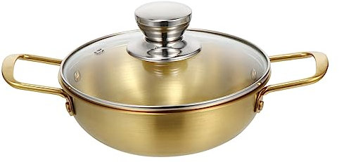 PRETYZOOM 1ensemble Casserole Ramen Acier Inoxydable Binaural Avec Couvercle Verre Pot De Cuisine Pratique Et Élégant Pour Préparer Soupe Et Plats Maison Couleur Dorée