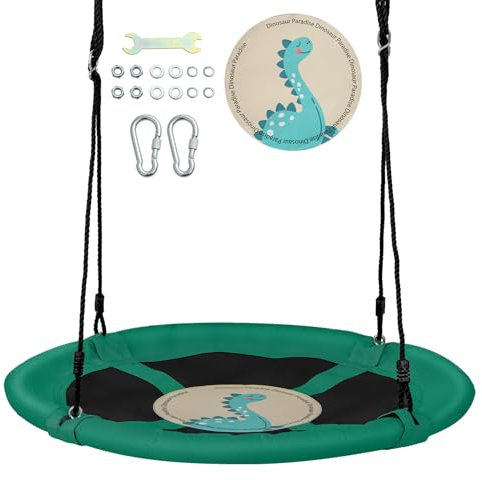 KOMFOTTEU Nestschaukel Ø102cm, Kinderschaukel Höheverstellbar aus PP & Oxford-Geweb, Tellerschaukel Hängeschaukel für Indoor & Outdoor 100 kg belastbar (Grün)