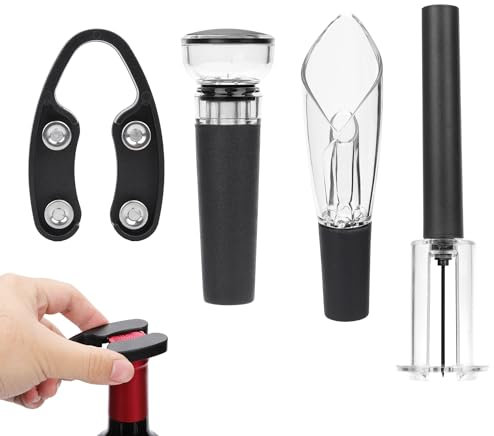 PEUTIER 4pcs Wine Opener Sets, Air Pressure Wine Corkscrew Easy Cork Remover Portable Wine Bottle Opener Pump Needle with Wine Pourer Foil Cutter Bottle Stopper for Home Bar Party Wine Lovers Gift