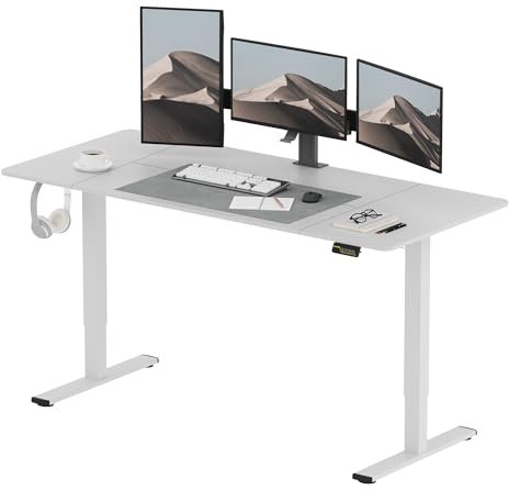SANODESK Bureau Assis Debout Électrique 180x80 cm Bureau Debout Réglable en Hauteur, Panneau Clavier Contrôle à Fonctions Mémoires avec Crochet, Blanc