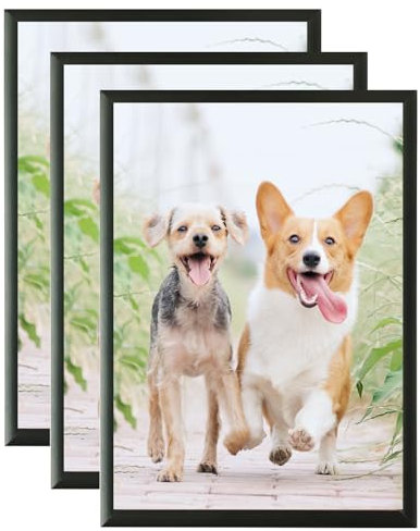 Weikani Cadre photo A4 en aluminium noir, paquet de 3-21x30cm cadre photo plexi verre, cadre de certificat pour support mural ou écran de bureau, set de 3