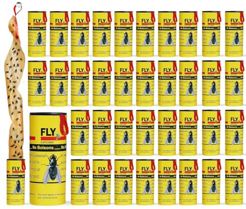 36 Piezas de Tiras de Papel para Moscas, Rollo de Cinta Adhesiva para Atrapar Moscas, Trampa para Moscas, Mosquitos y Otros Insectos Voladores, Ideal para Uso Interior y Exterior