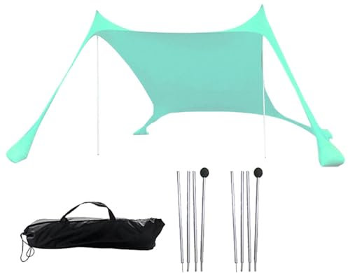 Toldo para Refugio de Playa: Refugio para el Sol en Tienda de Playa con protección UPF 50+, toldo con 4 Sacos de Arena para Acampar | Tienda Repelente al Agua, Postes de Estabilidad con Clavijas para
