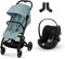 CYBEX Gold Kinderwagen Beezy, Ab Geburt bis ca. 4 Jahre,Stormy Blue, Inkl. Beezy Adapter und CYBEX Gold Babyschale Cloud G i-Size Inkl. Neugeboreneneinlage, ab Geburt bis ca. 24 Monate, Moon Black