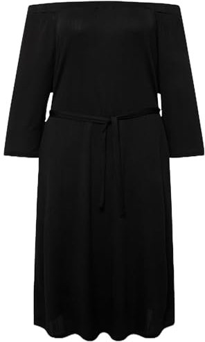 Ulla Popken Damen große Größen Übergrößen Plus Size Minikleid, Strukturjersey, schulterfrei, 3/4-Arm schwarz 50+ 827740100-50+