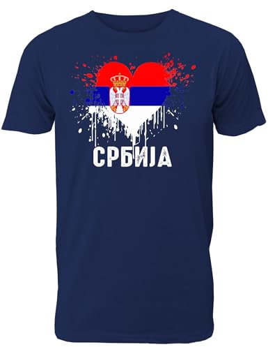 Herren T-Shirt mit Serbien Länder Fahne/Flagge in Herzform für Fans & Supporter und Fußball EM WM - auch als Geschenk für Fußball Trikot Fans