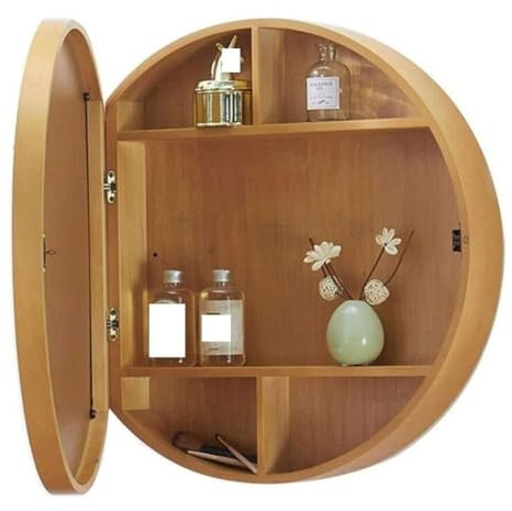 Armoire De Toilette À Miroir Rond Miroir De Salle De Bain Mural en Bois Mural Armoire De Toilette De 60 Cm De Diamètre avec Fonction De Rangement - Gain De Place