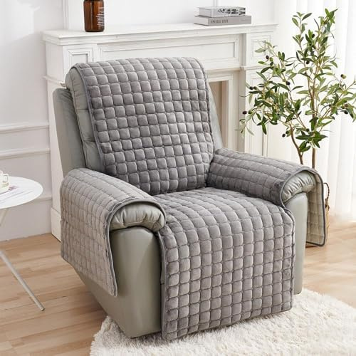 NIKSHI Sofa Armlehnenbezüge, Sesselschoner Sesselauflage, Fernsehsessel Schutzbezug Anti-Rutsch, Block Angeschlossene Sofamatte für Zuhause mit Kindern und Haustieren Hund,Grau-1 Sitz(53 * 190cm)