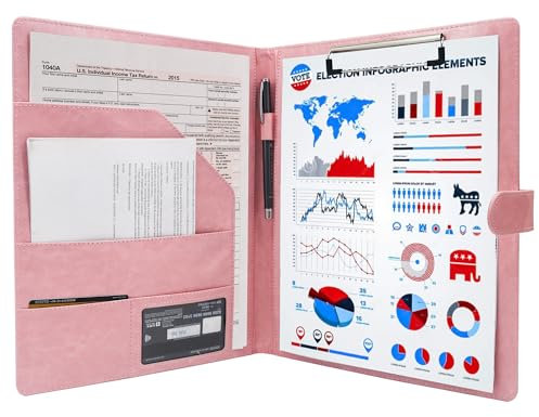 GraduationMall Schreibmappe A4 mit Klemmbrett - Rosa Portfolio Padfolio - Magnet Verschluss + PU Leder - Dokumentenmappe für Unternehmen