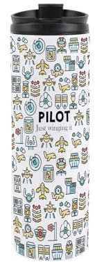 Pilot Travel Mug - Novelty Aircraft Pilot/Aviator Gift - Reusable Stainless Steel Vacuum-Sealed Double-Walled Hot/Cold Drinks Travel Flask 500ml (16 fl oz)