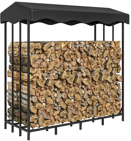 Outsunny Portalegna da Esterno con Copertura, Legnaia da Esterno in Metallo Rinforzato per Legna da Ardere con Capacità di 2000kg, 185x90x185 cm, Nero