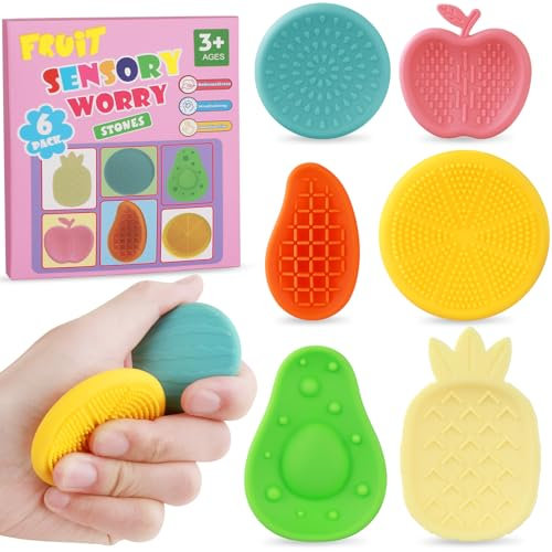6 Stück Obst Fidget Toys Sensory Stones Sensorik Spielzeug Anti Stress Kinder Sensorisches Spielzeug, Sensory Worry Stone Sensory Toys Stressabbau, Fidget Toys Autism Toy