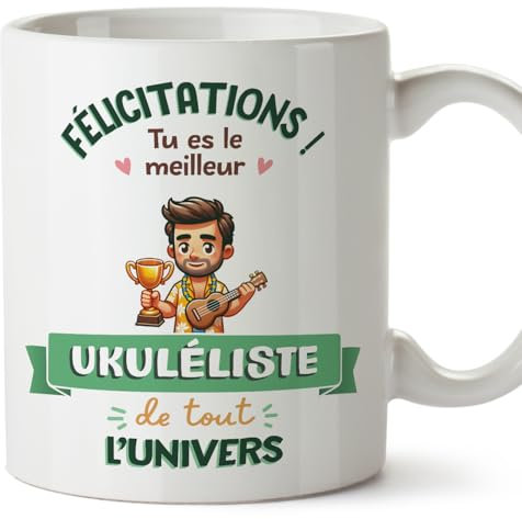 Mugffins Tasses pour UKULÉLISTE - En Français - Cadeau original homme - Meilleur Univers Trophée - 11 oz / 330 ml