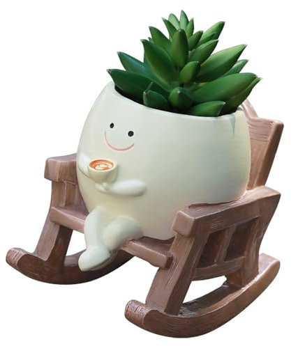 LUFEIS Smile Face Planter Pot, Cute Resin Flower Head Planter for Indoor Outdoor Plants, Unique Rocking Chair Flower Pot for String of Pearls Plant, Decorative Succulent Pots for Balcony Garden Decor