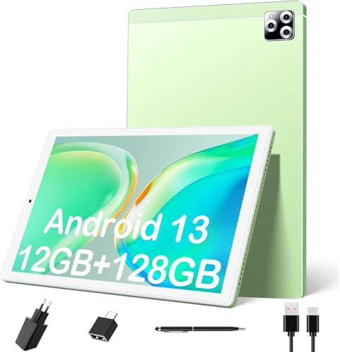 SIMPLORI Tablet 10 Pulgadas, Tablet Android 13, Ocho-núcleos, 12 GB RAM+128 GB ROM, Cámaras 5+13MP, 4G LTE Tablet, Batería 6000mAh, SIM Tablet, Bluetooth, WiFi 2.4G, Tableta con la Pluma (Verde)