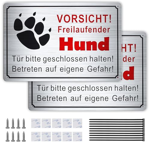 GTNCE 2 Stück Vorsicht Hund Schild 30x20cm, Warnung vor dem Schilder, Freilaufender Hund Schild Metall, Achtung Hunde, Witterungsbeständig und Stabil, Hundeschilder für Innen & Außen
